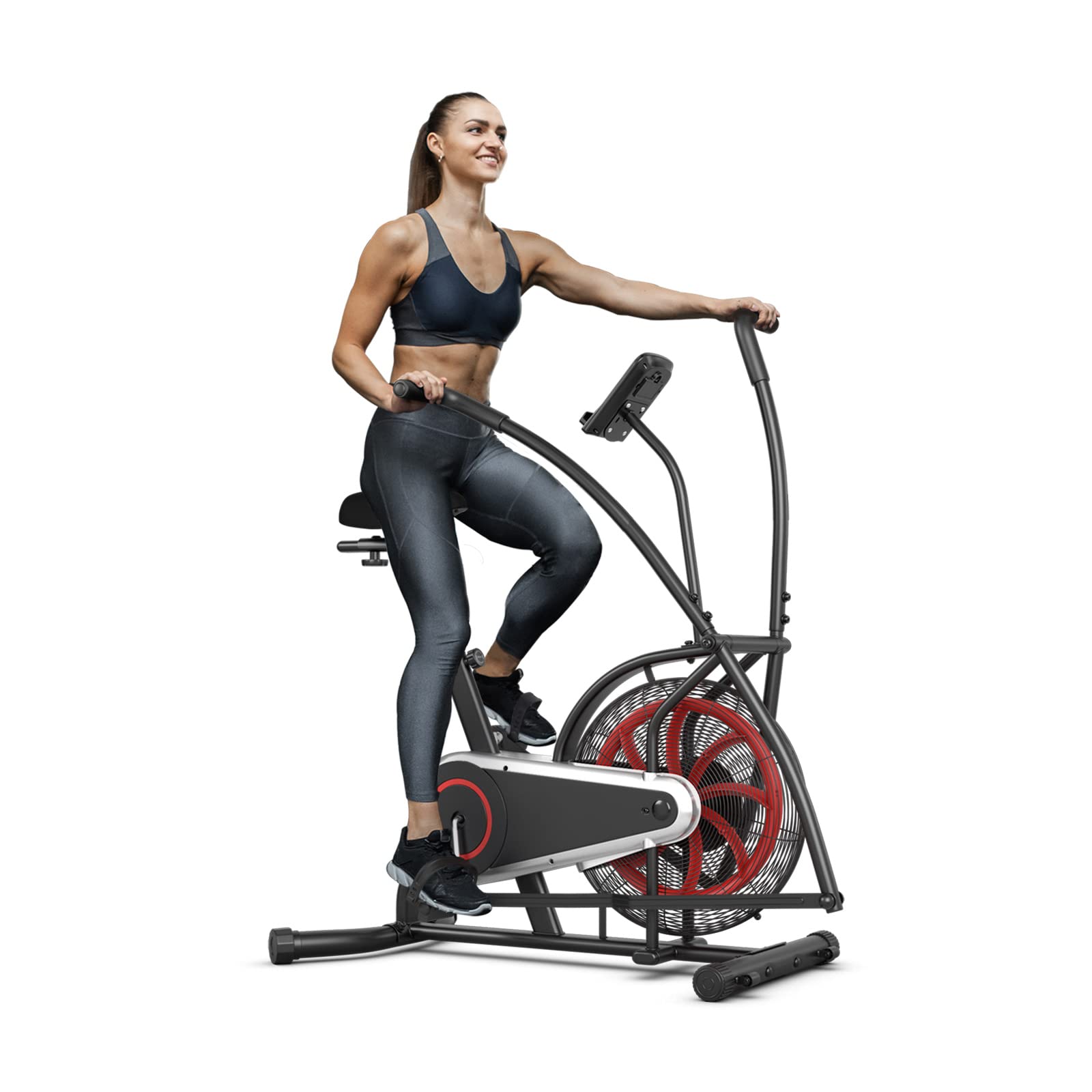 Goplus Air Bike Exercise Bike - Fan Cycling Bike with Adjustable Resistance, LCD Display, Tablet Holder & Wheels for Home Cardio Workout | Indoor Fitness Equipment for Weight Loss & Full-Body Training