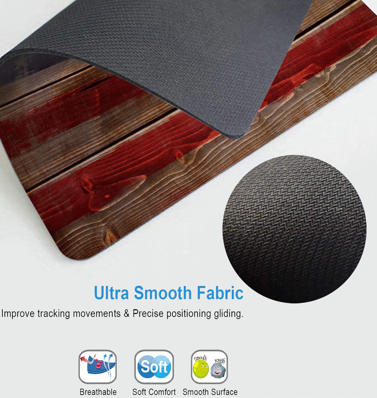 Custom American Flag Wooden Gaming Mouse Pad - Non-Slip Rubber Base for PC & Laptop | Perfect for Gamers, Office Work & Home Use