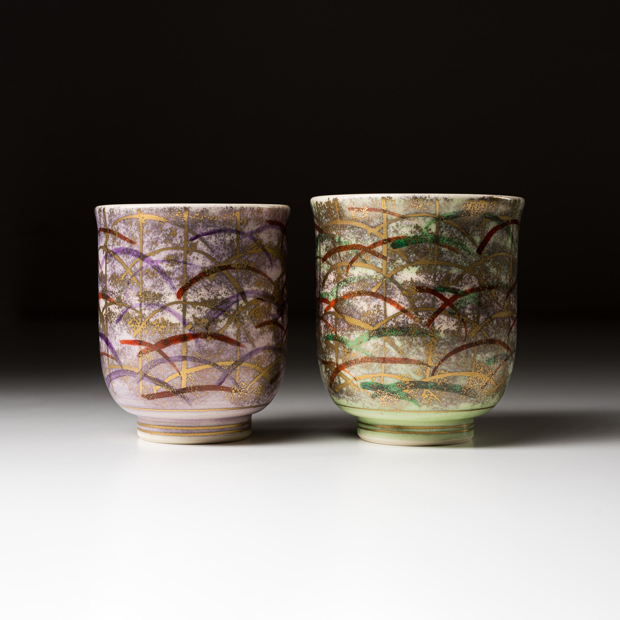 Handmade Kyoto Kiyomizu Ware Bokashi Musashino Pair Tea Cups - Authentic Japanese Ceramic for Matcha, Sencha & Daily Tea Ceremony - Perfect Gift for Tea Lovers & Home Decor