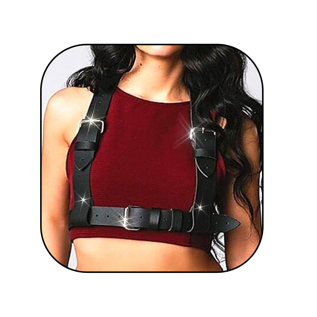 Black Leather Punk Waist Chain Body Harness - Gothic Belly Belt Jewelry for Women | Nightclub Party Accessories, Festival Outfit, Biker Fashion & Alternative Style