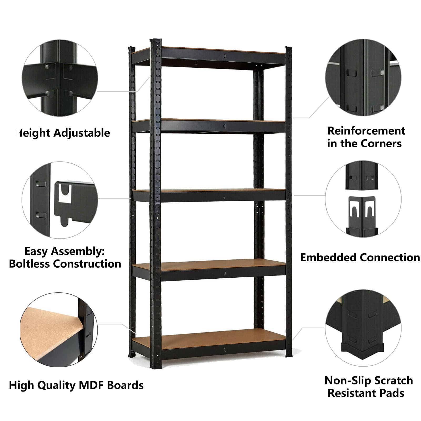 Jupitor 5-Tier Heavy Duty Metal Storage Shelves - Adjustable Multipurpose Shelving Unit for Kitchen, Garage, Laundry, Bathroom, Pantry & Closet Organization | Durable Steel Rack for Home & Office Storage Solutions