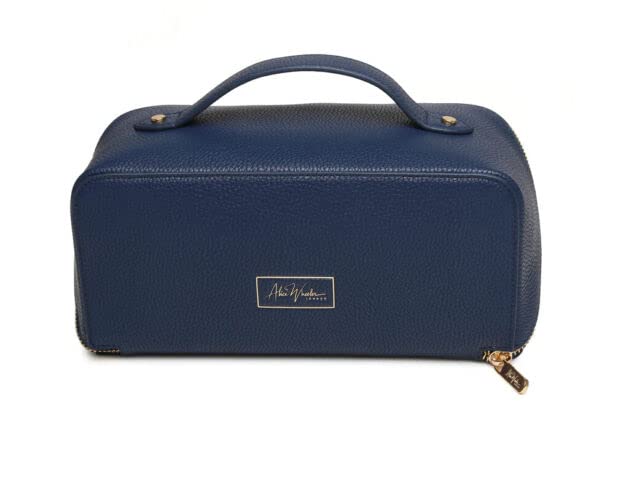 Alice Wheeler London Luxury Train Case Vanity Toiletry Bag - Navy Blue Makeup Organizer for Women | Perfect for Travel, Bridal & Professional Makeup Artists
