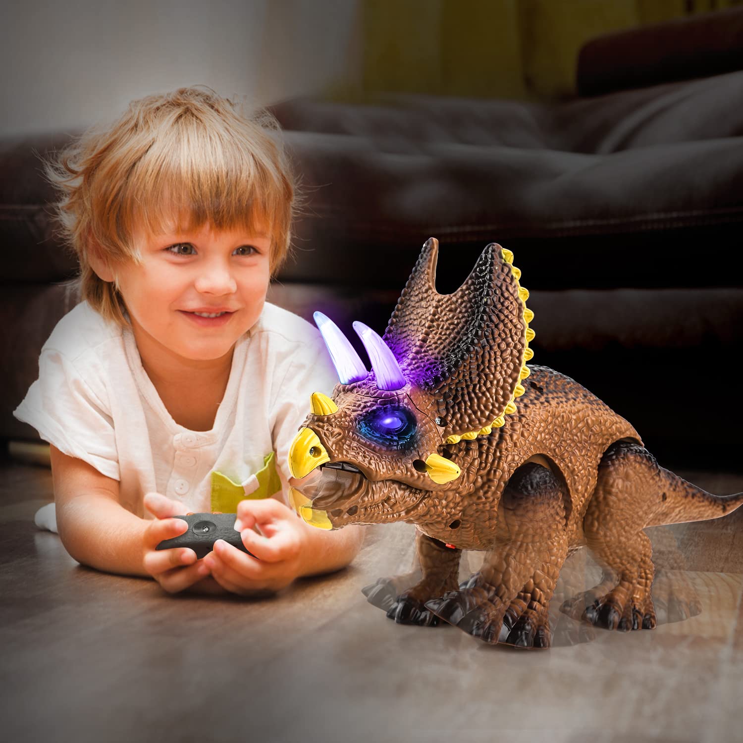 STEAM Life Remote Control Dinosaur Toy for Kids - Light Up & Roaring Triceratops Robot with Realistic Sounds | Electronic Dinosaur Toy for Boys & Girls Ages 3-7 | Perfect for STEM Learning, Birthday Gifts & Pretend Play