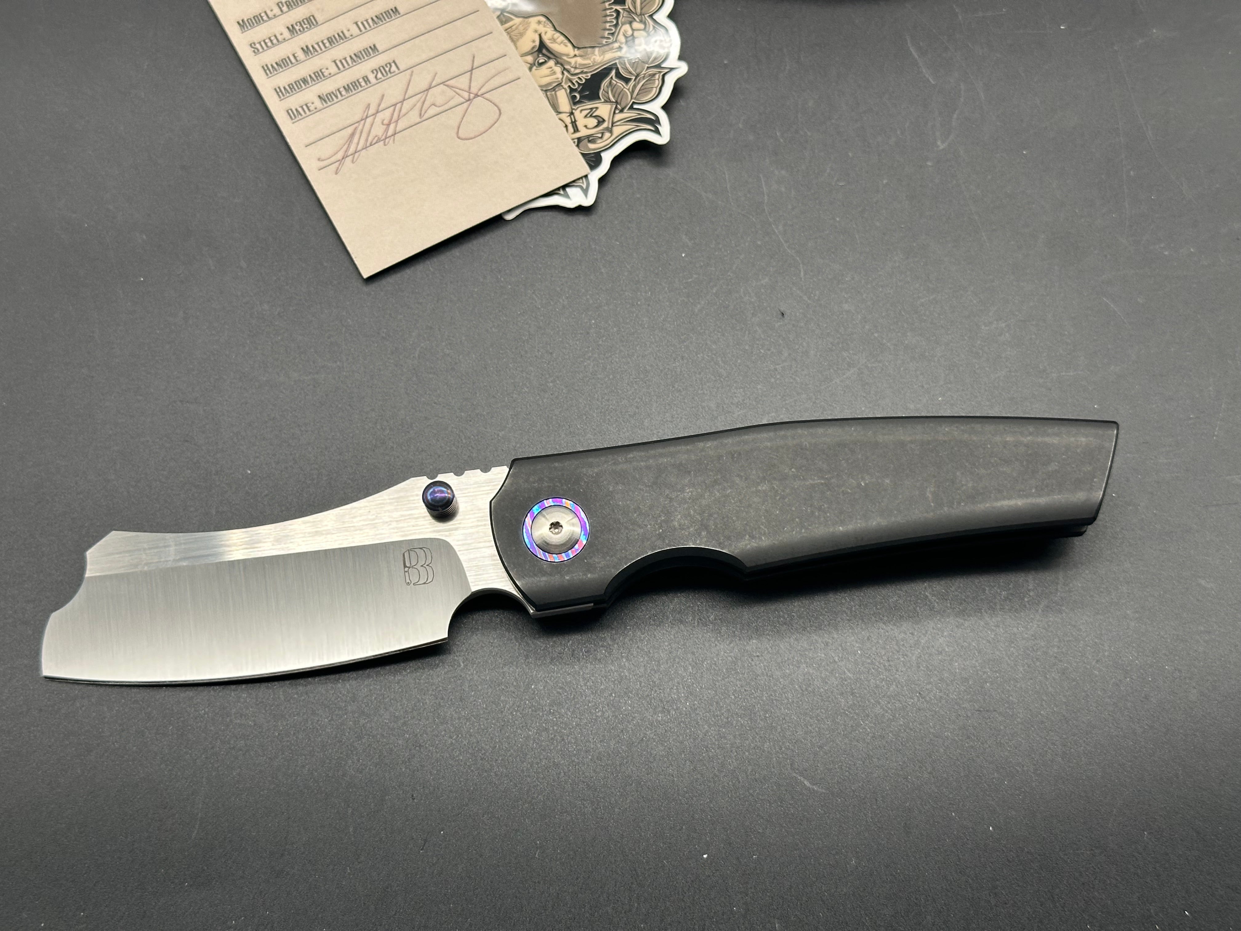 Premium Berg Barber M390 Folding Knife with Zirconium Scales, Thumb Studs & Back Spacer - Limited Edition 41/50 - EDC, Outdoor Survival & Collectors Knife