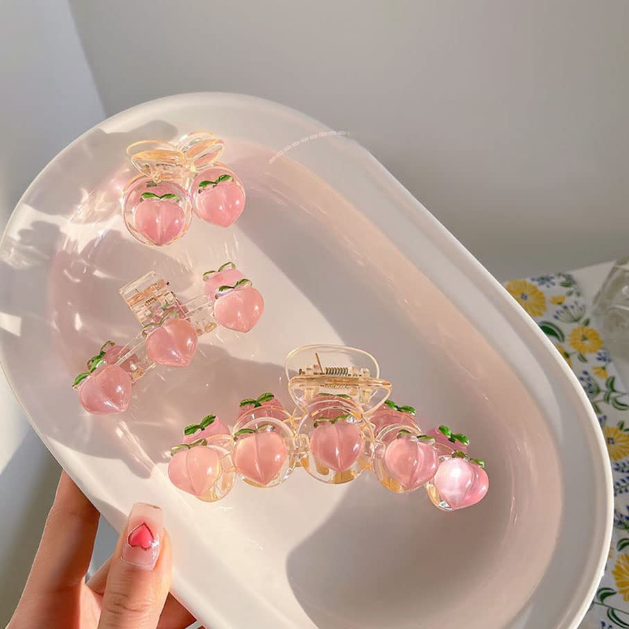 Cute Peach Hair Claw Clips Set - Large & Small Kawaii Hair Clips for Women & Girls (3 Pack) - Perfect for School, Work, and Everyday Hairstyles