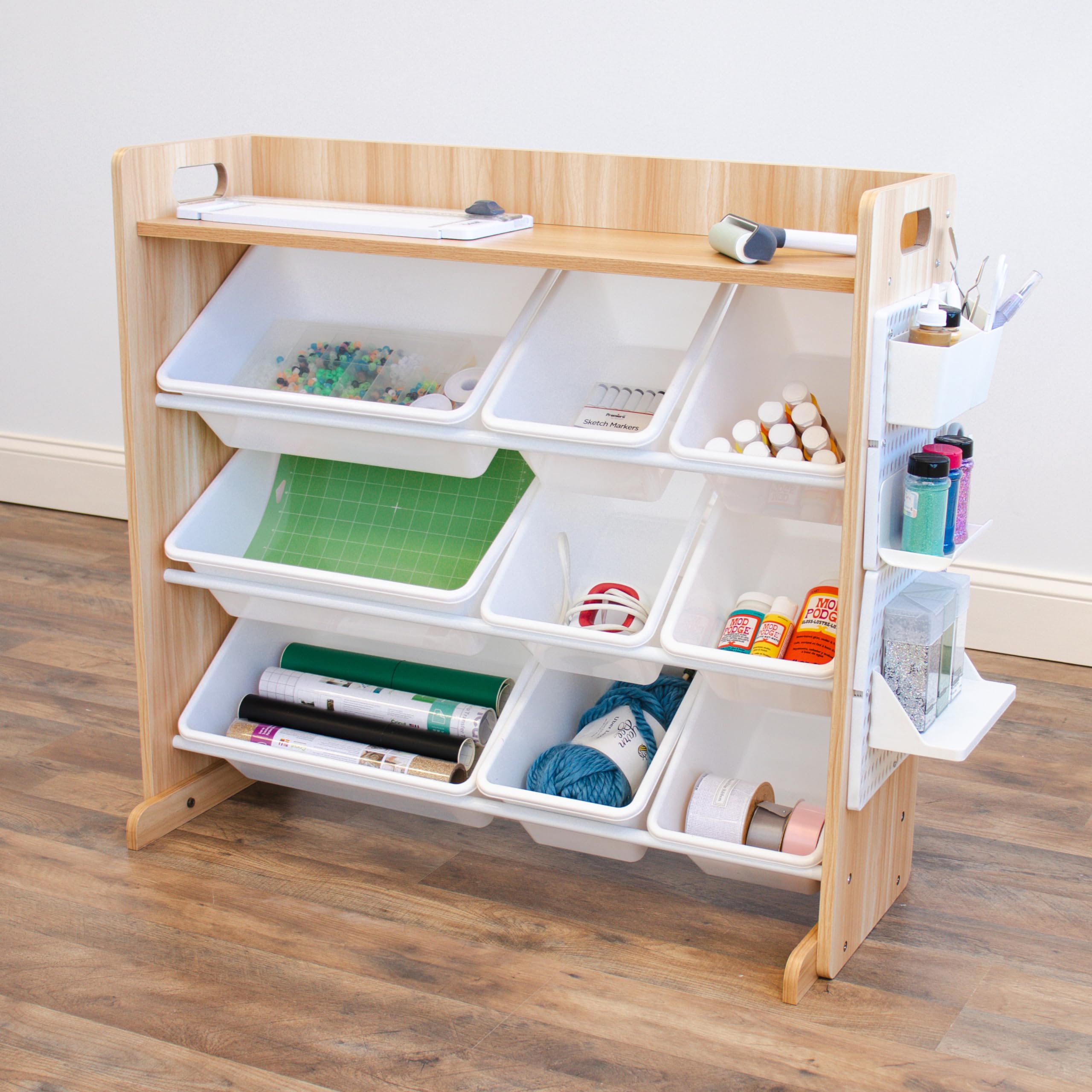 Humble Crew Kids Toy Storage Organizer with 9 Removable Bins & Top Shelf - Natural/White Toddler Bookshelf for Playroom, Nursery & Bedroom | Perfect for Organizing Toys, Books & Crafts Supplies