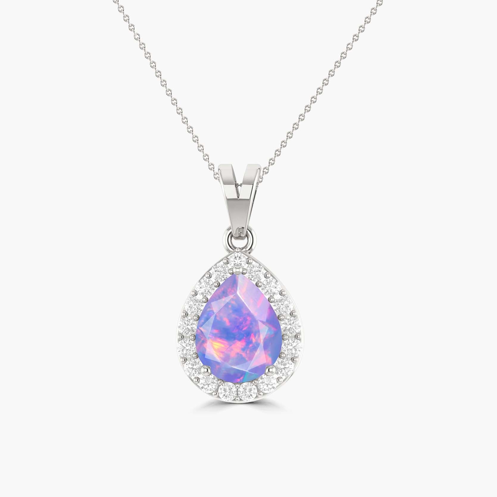 Natural Lavender Opal & White Zircon Halo Pendant Necklace - Elegant Sterling Silver Chain Jewelry for Women, Perfect for Weddings, Parties & Everyday Wear
