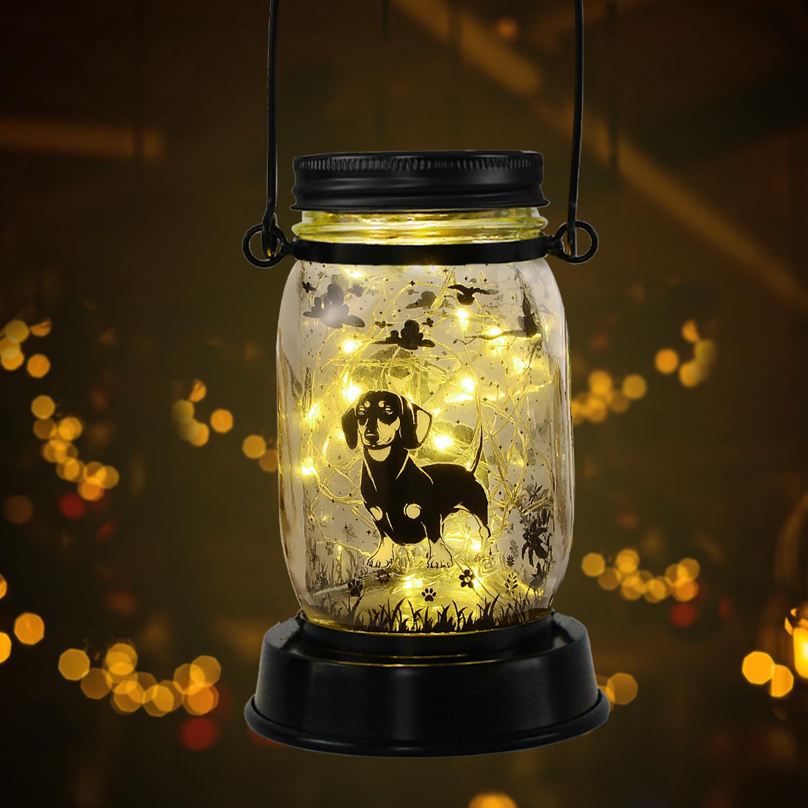 Solar Powered Waterproof Dachshund String Lights - Outdoor Hanging Lantern with Stake for Garden, Yard, Patio Decor - Perfect Gift for Dog Lovers, Mom, Grandma - Ideal for Birthday, Christmas, Wedding & Home Decoration