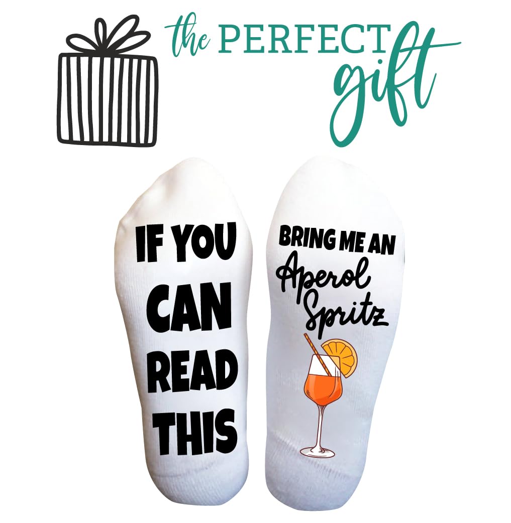 Funny Aperol Spritz Cocktail Socks for Men & Women - Personalized Crew Black Socks with 'If You Can Read This' Print - Unique Gift Idea for Cocktail Lovers, Party Wear & Casual Outfits
