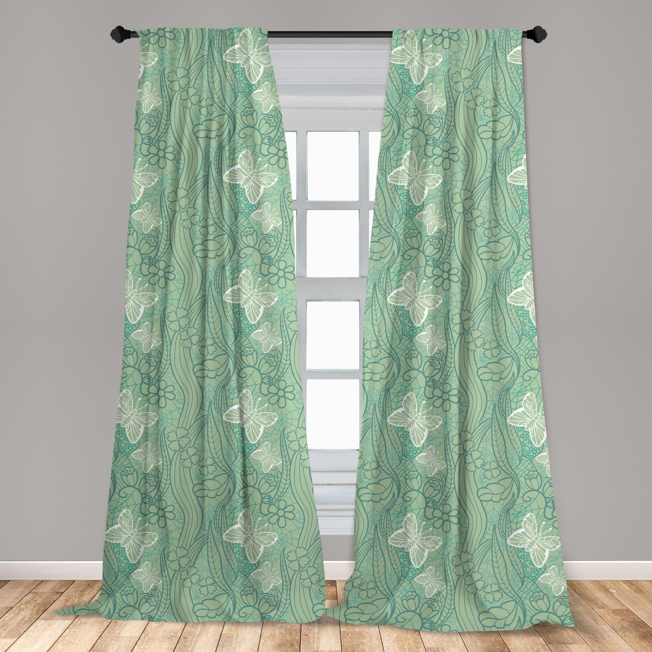 Ambesonne Green Lace Window Curtains - 2 Panel Set with Rod Pocket, 28