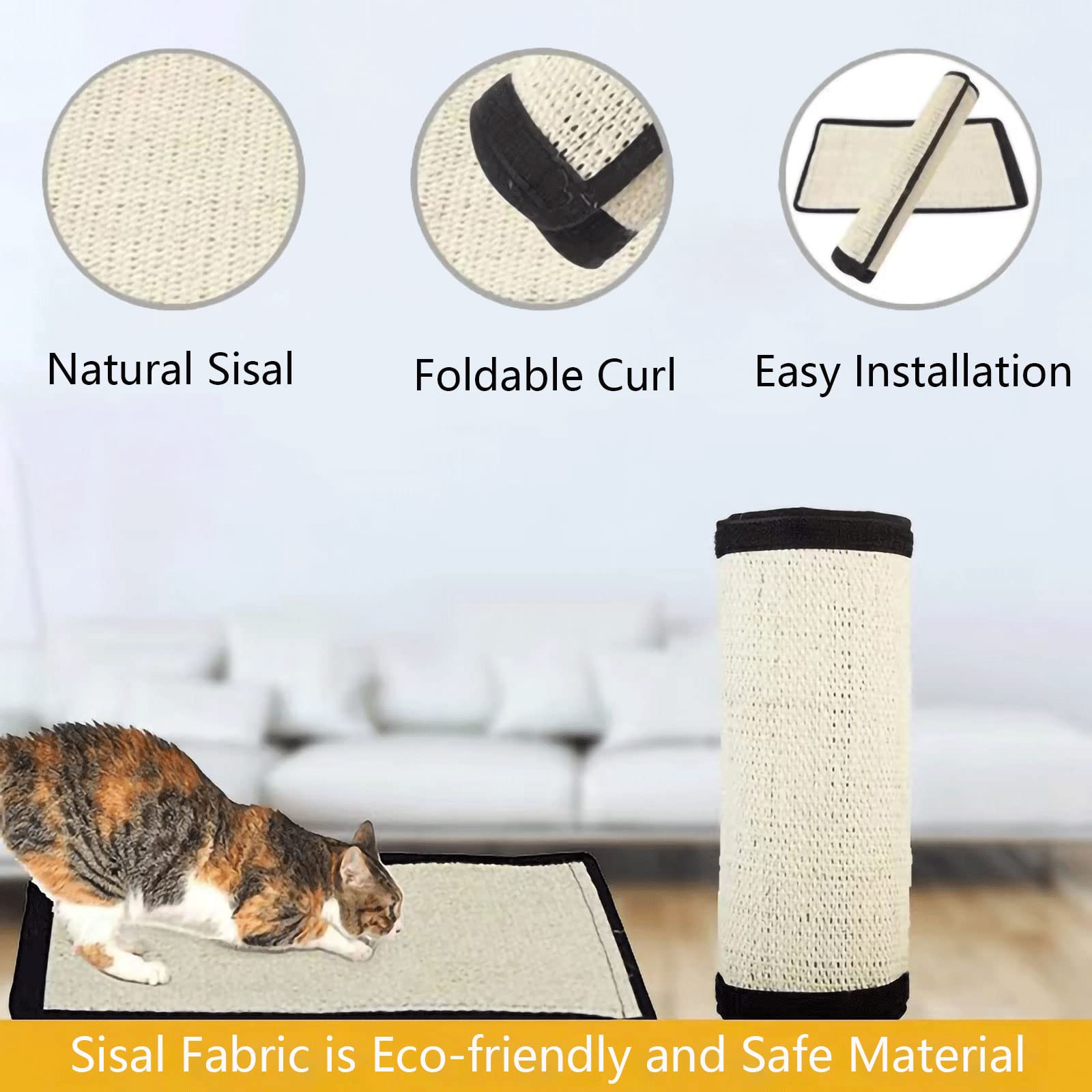 XGOPTS Natural Sisal Cat Scratch Pad - Durable Furniture Protector & Anti-Scratch Sofa Cushion for Indoor Cats - Perfect for Sofas, Beds & Home Decor