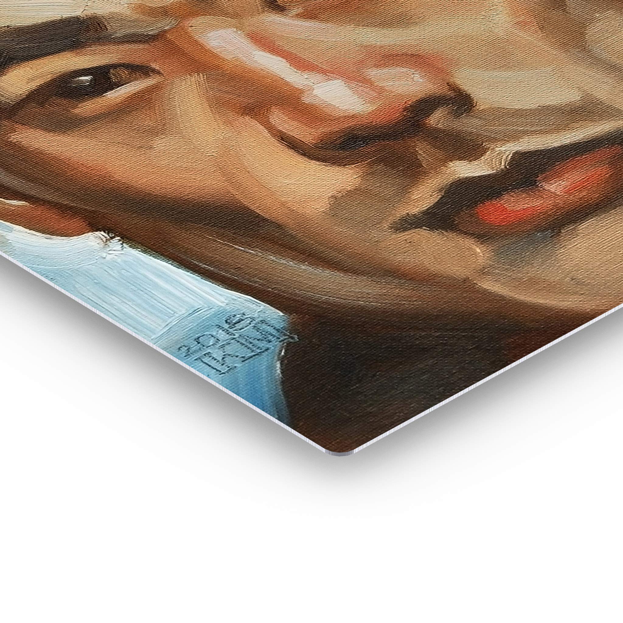 Kenney Mencher Asian Man Portrait Oil Painting - Cool Climate Metal Wall Art Print 40x30 Inches - Ready to Hang Living Room & Bedroom Decor - Made in USA - Perfect for Modern Home & Office Spaces