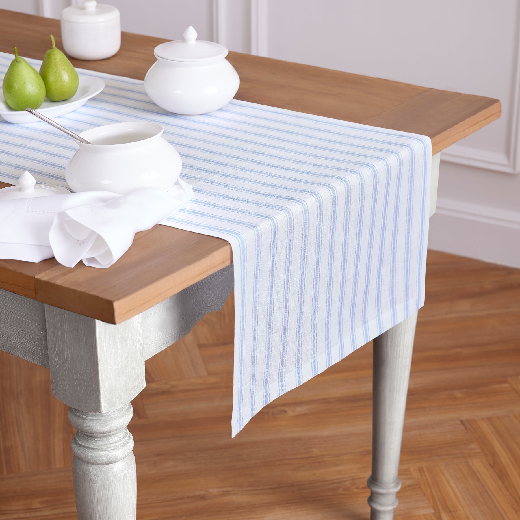 Capri Ticking Stripe Table Runner - 16 Inch & 18 Inch Wide Cotton Farmhouse Decor for Dining Table, Buffet, and Kitchen Island
