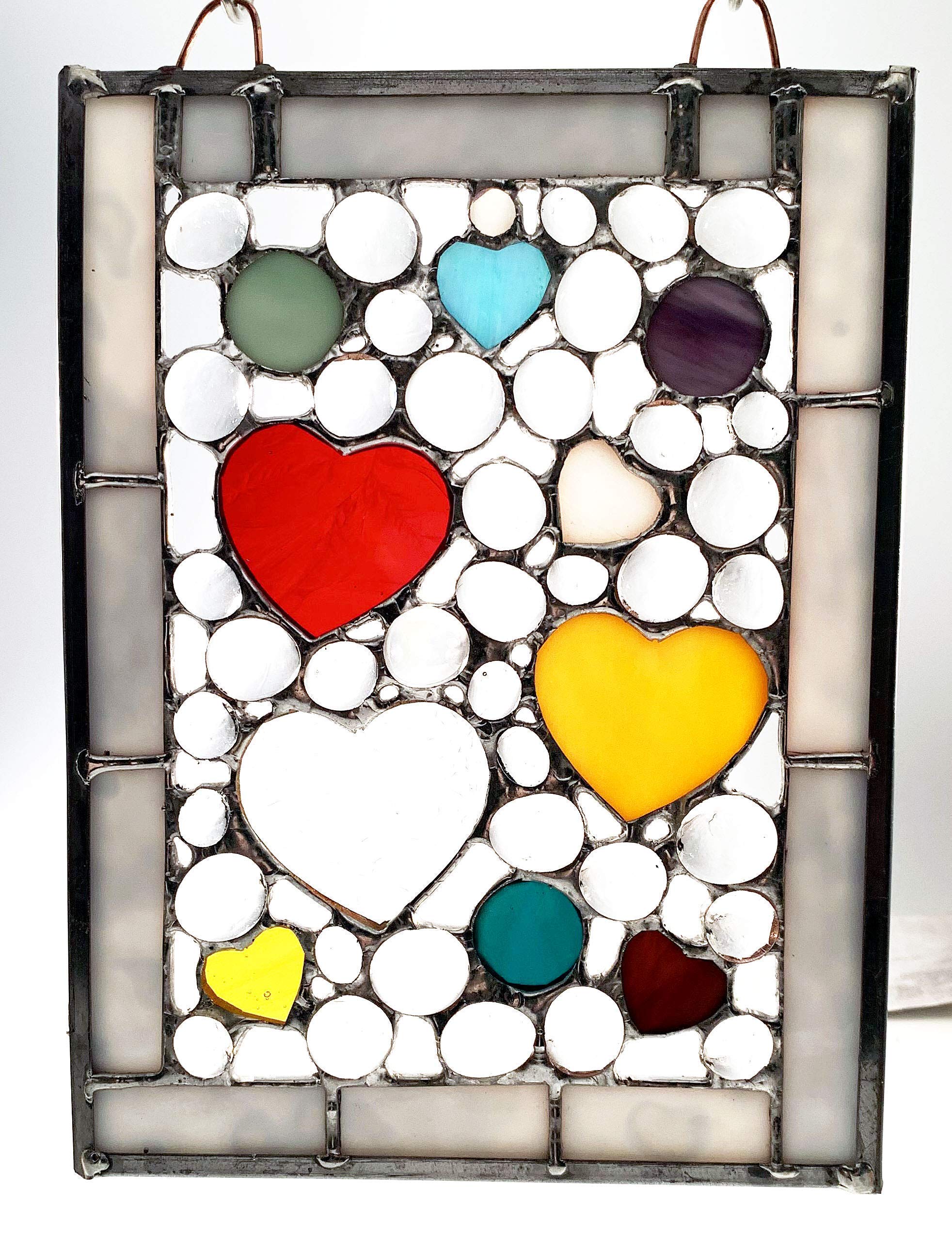 Handmade Stained Glass Art - Hearts and Bubbles Design for Home Decor, Window Hangings & Wedding Gifts | Perfect for Living Room, Bedroom & Nursery Decorations