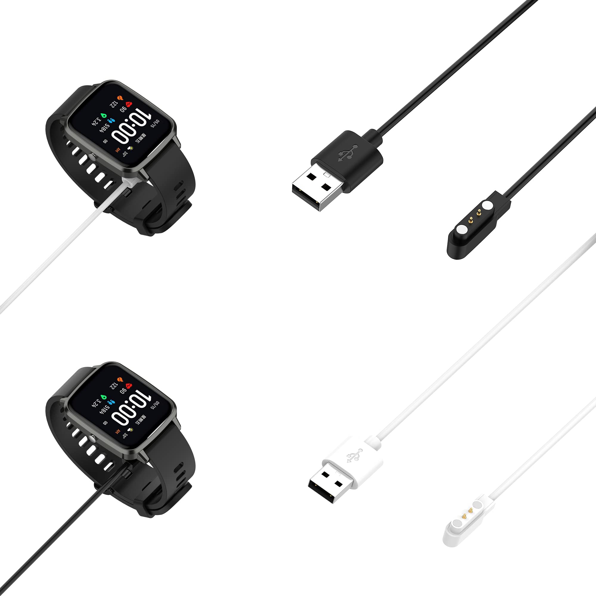RuenTech 2-Pack Magnetic Smart Watch Charger for Willful SW021 ID205L & SW025 ID205S - 3.3ft Replacement Charging Cable (Black & White) - Perfect for Home, Office, and Travel Use