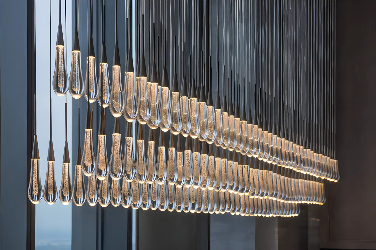 Elegant Solitaire Linear Chandelier - 37'', 50'', 70'', 87'' Sizes - 120W LED Lighting Fixture for Modern Dining Room, Kitchen Island & Living Room Decor