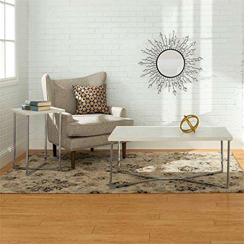 White Faux Marble Chrome Coffee Table Set - 2-Piece for Living Room Decor