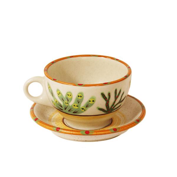 Southwestern Desert Latte Cup and Saucer Set - Tan Ceramic Coffee Mug with Desert Design for Home, Cafe, or Office Use | Sonoran Desert Inspired
