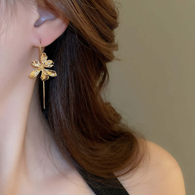 Petite Iris Flower Drop Earrings with Hook | HE2187 | Elegant Dangle Earrings for Women, Perfect for Weddings, Parties & Everyday Wear