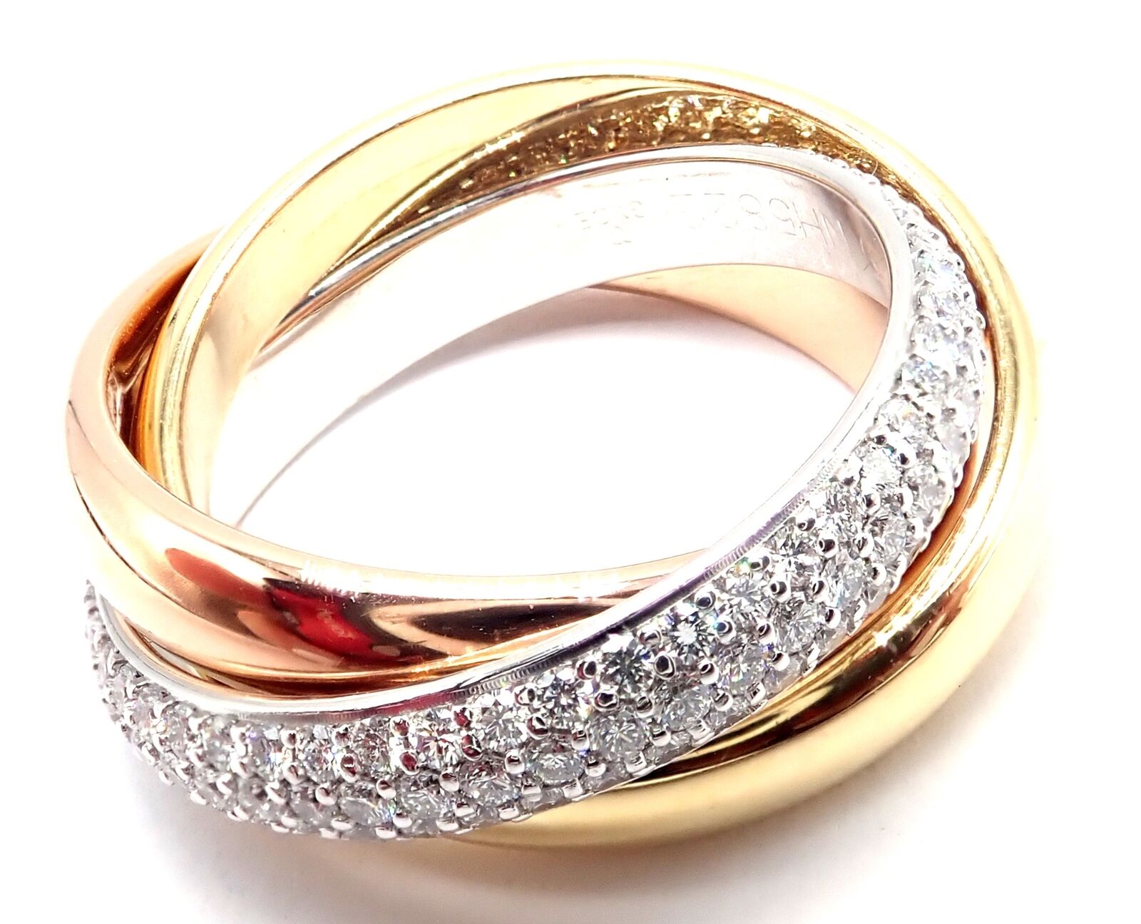 Cartier Trinity Classic Diamond Ring - 18k White, Yellow & Rose Gold Band - Size 6.75 - Luxury Wedding, Anniversary & Gift Jewelry for Women - Perfect for Engagements, Special Occasions & Everyday Elegance