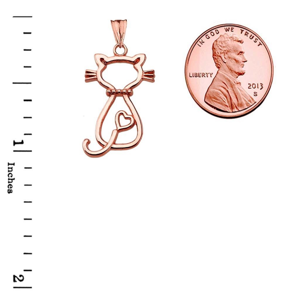 10k Rose Gold Openwork Cat Charm Pendant Necklace - Unique Animal Jewelry for Women, Gift for Cat Lovers - Perfect for Casual Wear, Date Nights & Special Occasions