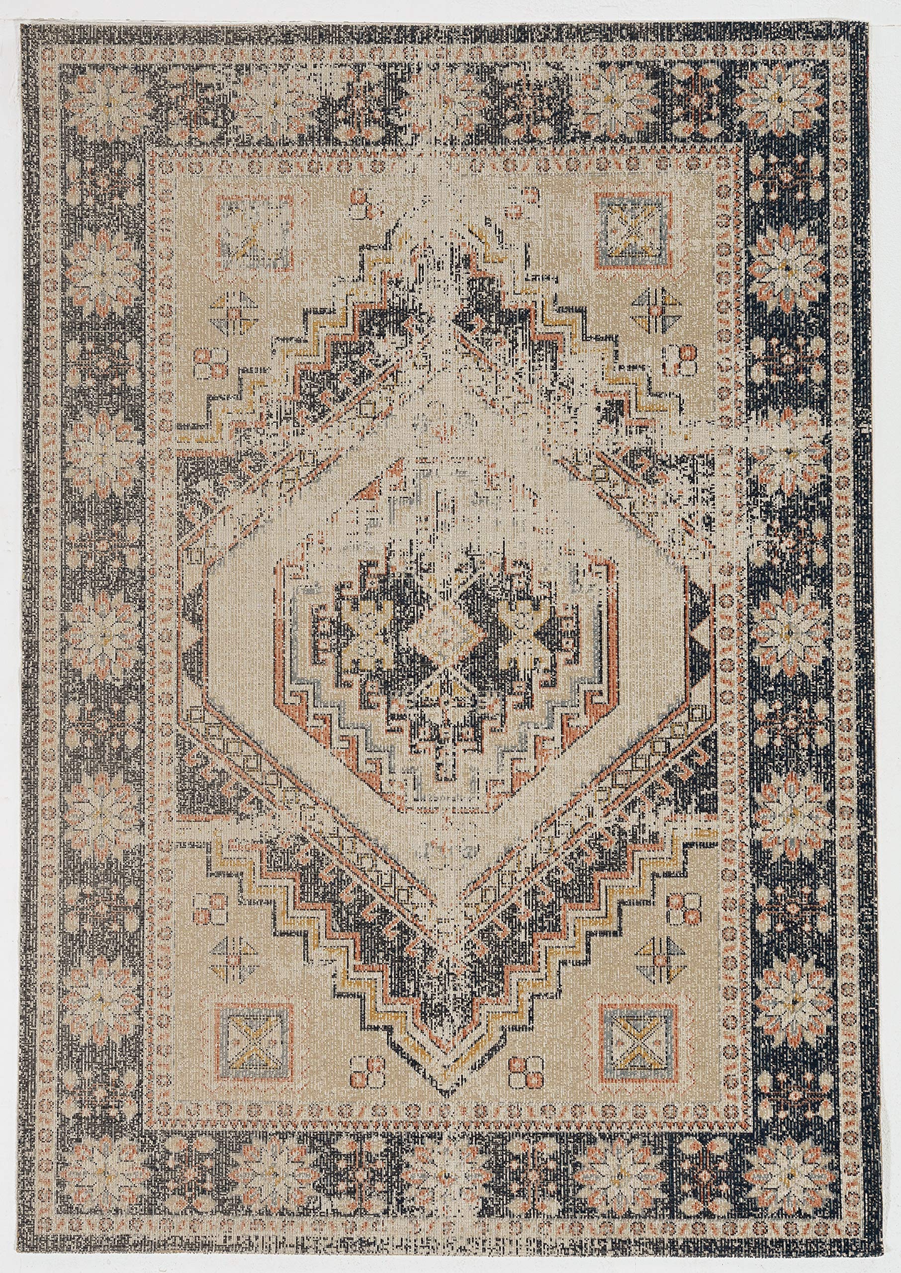 Premium Linon Home Decor Plateau Nelson Ivory/Navy 8' X 10' Area Rug - Soft & Durable for Living Room, Bedroom, or Office Decor