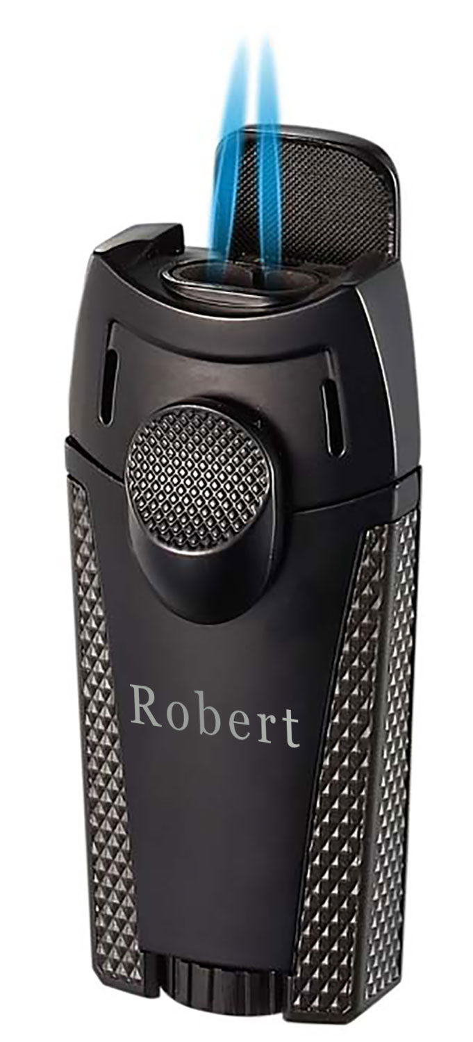 Visol Meru Dual Torch Flame Lighter - Windproof Butane Lighter for Cigars, Candles & Outdoor Use (Black) - Perfect for Camping, BBQ & Home Essentials