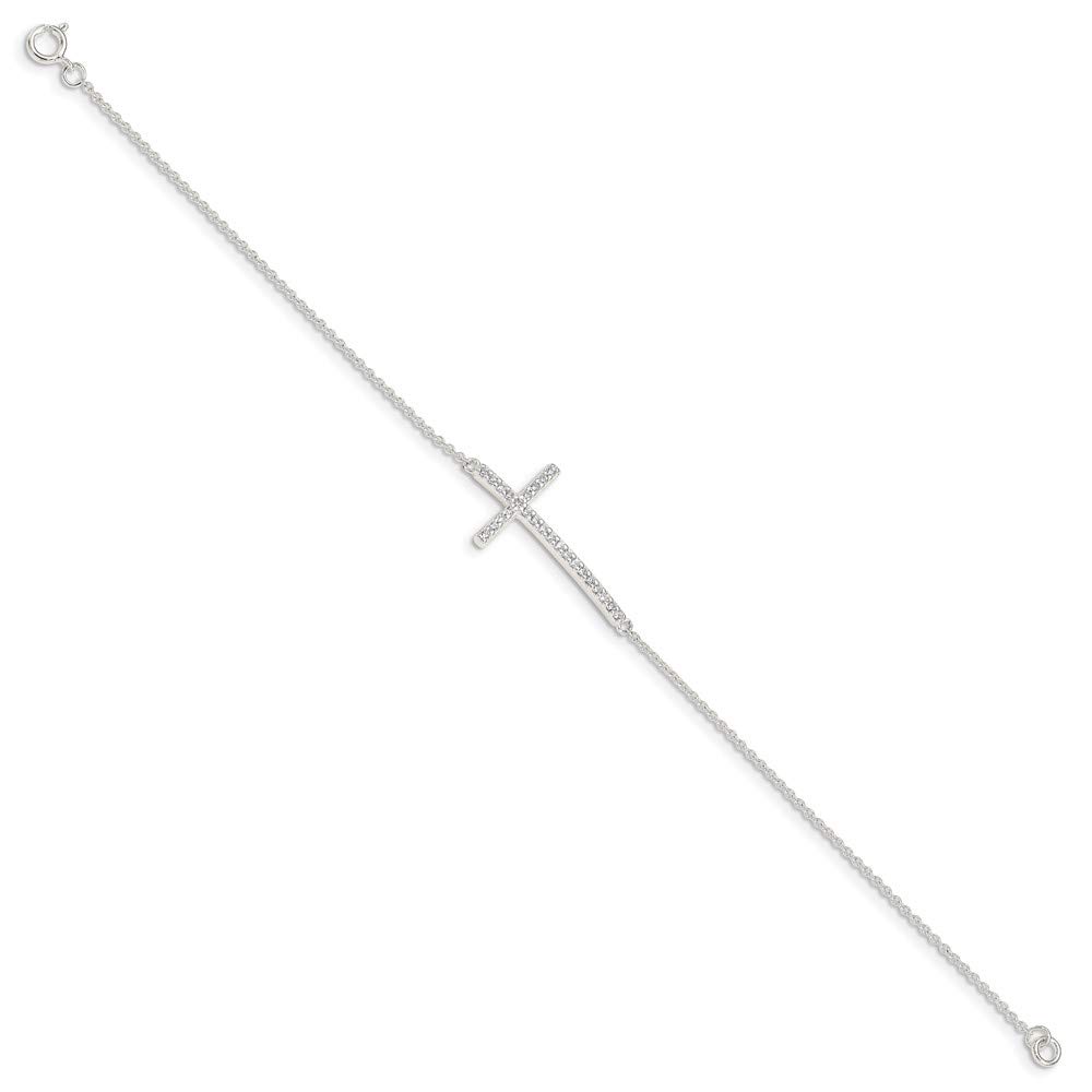 925 Sterling Silver Cubic Zirconia Cross Bracelet for Women - Elegant Religious Jewelry Gift for Her (7 Inch) - Perfect for Church, Weddings, Baptisms & Everyday Wear