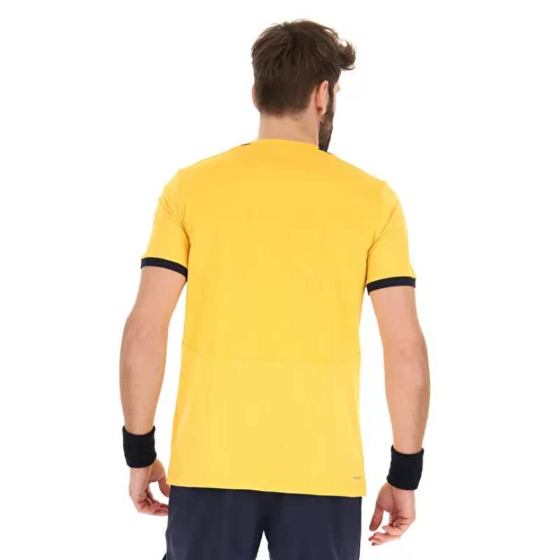 Lotto Men's Top IV Tee - Breathable Cotton T-Shirt for Sports & Casual Wear (Saffron/Navy Blue) - Perfect for Gym, Running & Everyday Outfits