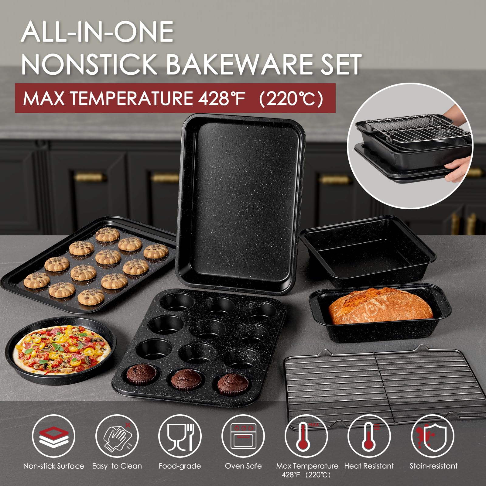 Premium 31-Piece Nonstick Kitchen Cookware Set - Pots, Pans & Bakeware with Frying Pans, Saucepan, Grill Pan & Utensils - Perfect for Home Cooking, Baking & Family Meals