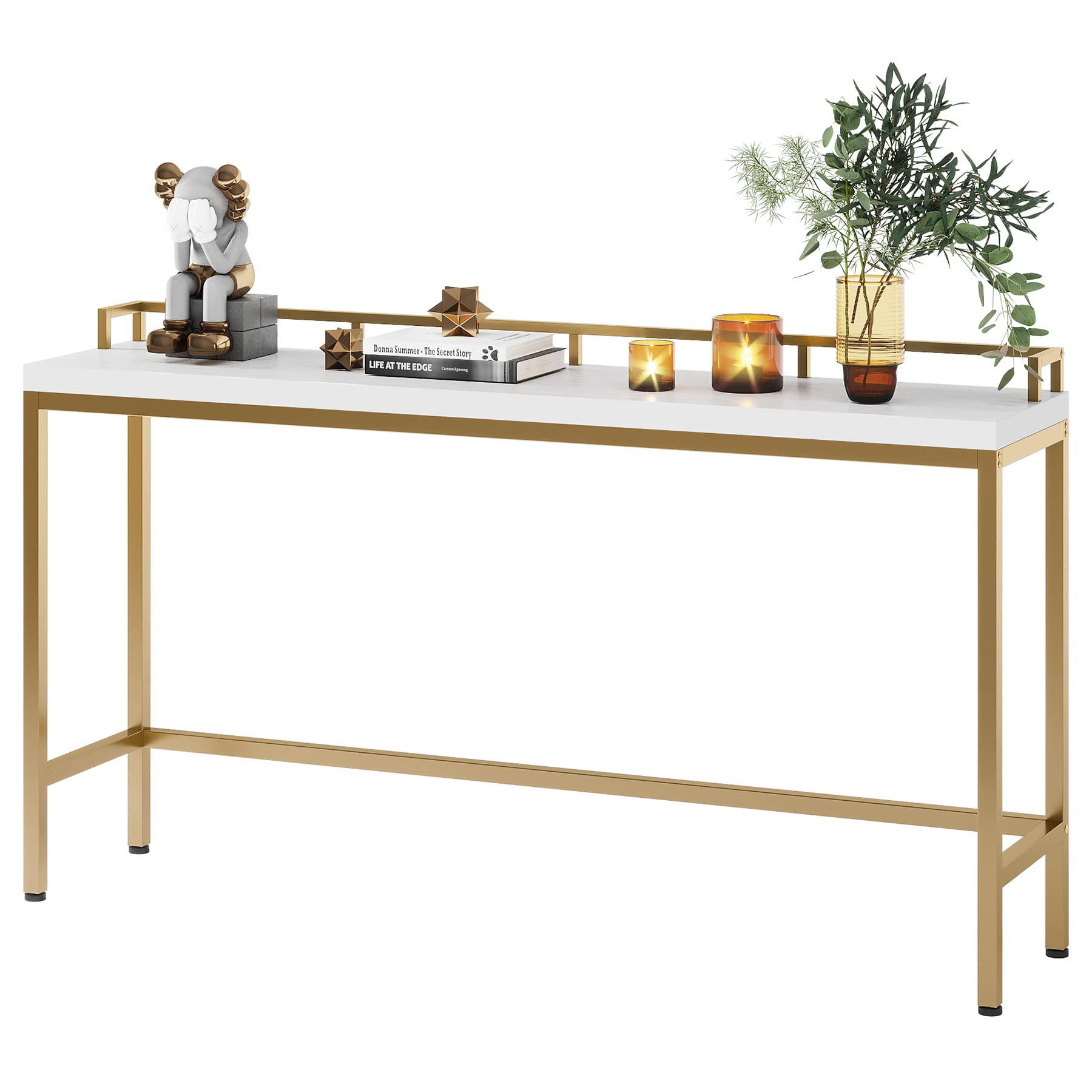 Tribesigns 70.9 Inch Extra Long Sofa Table - Narrow Console Table Behind Couch, Modern Entryway & Hallway Table for Living Room, Bedroom, or Office (White + Gold) - Perfect for Small Spaces & Home Decor