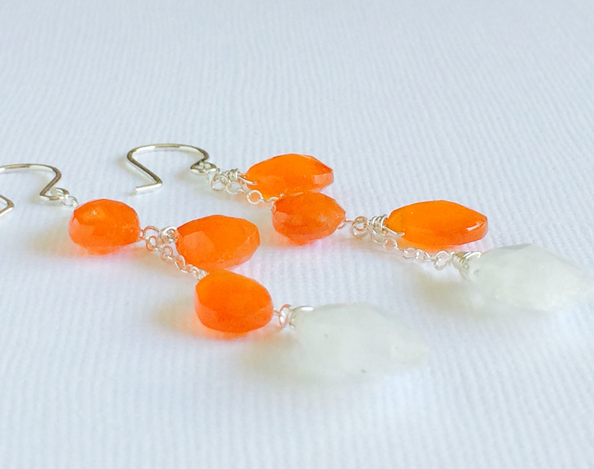 Natural Carnelian and Moonstone Dangle Earrings (E283) - Elegant Boho Jewelry for Women, Perfect for Parties, Weddings & Everyday Wear