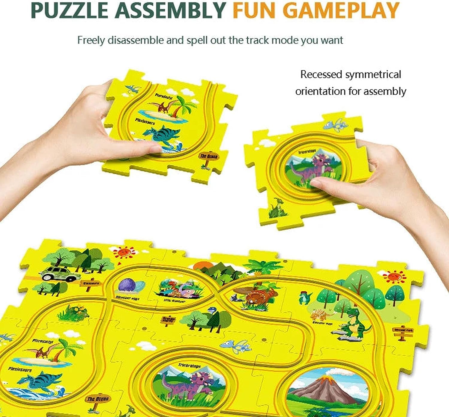 2023 Upgraded DIY Electric Trolley Toy Set - 5PCS Dinosaur-Themed Battery-Operated Puzzle Track with Vehicles & Railcar Building Board - STEM Learning Toys for Kids Ages 3+ - Perfect for Birthday Gifts, Preschool Playtime & Interactive Family Activities