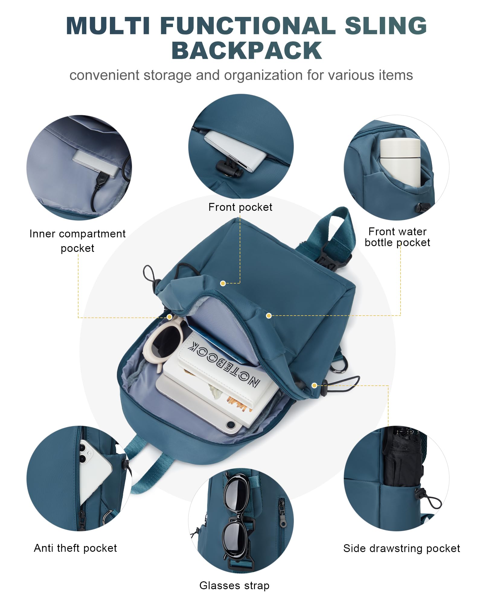 Tactical Sling Backpack for Men - Peacock Blue Anti-Theft Shoulder Bag, Compact Crossbody Chest Pack for Motorcycle Riding, Travel, Hiking & Outdoor Sports | Perfect for Commuting, Gym & Everyday Use