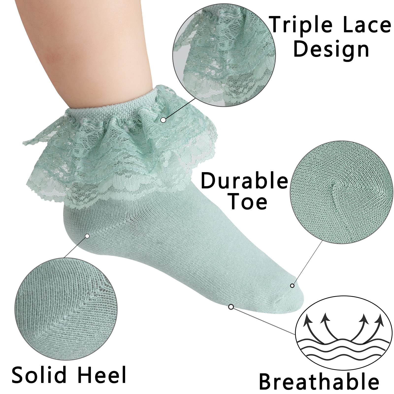 5/6 Pairs Baby Girl Toddler Lace Socks with Ruffles & Bow - Cute Ankle Socks for Dress Up, Parties & Special Occasions