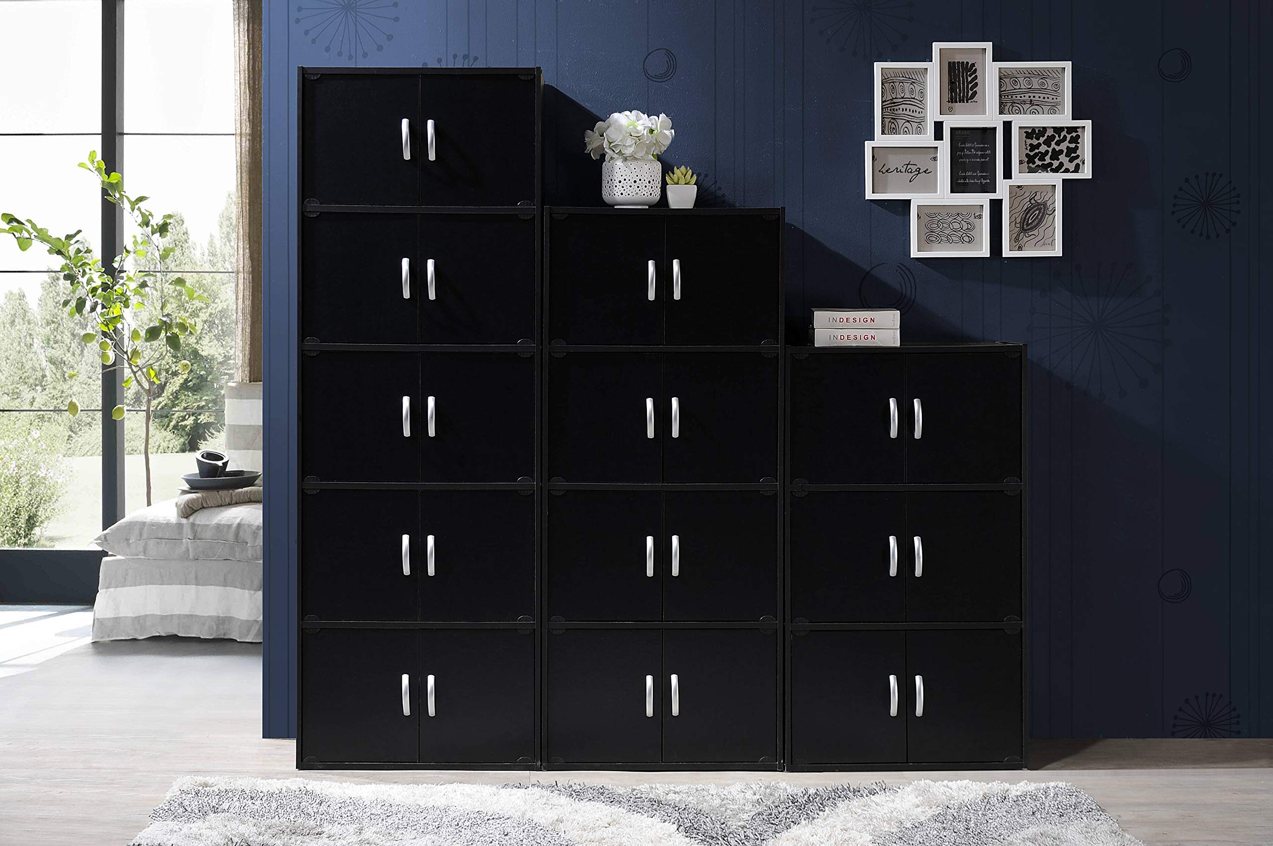 Hodedah 6-Door Bookcase Cabinet in Black - Stylish Storage Solution for Home Office, Living Room & Bedroom Organization