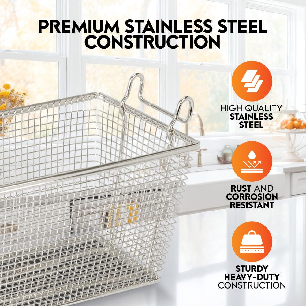 4-Pack Stainless Steel Commercial Deep Fryer Baskets with Handles - 13.25