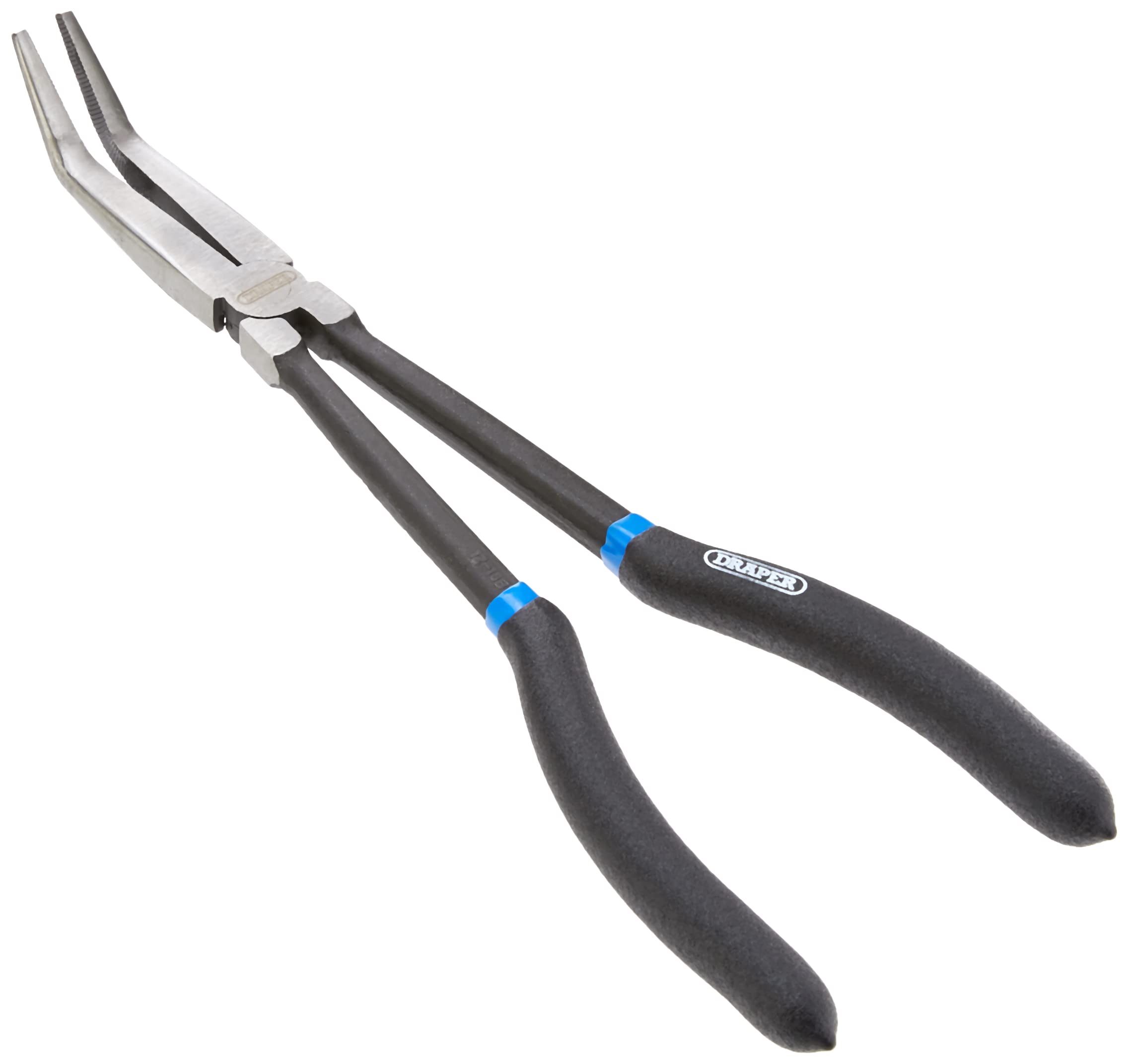 Draper 69286 280mm Long-Reach Bent-Nose Pliers - Professional Radio & Electronics Repair Tool for Tight Spaces (Blue) - Ideal for Electronics, Jewelry Making, and DIY Projects