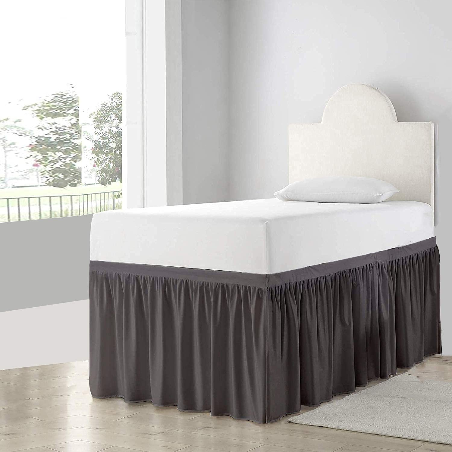 Extra Long Twin-XL Dorm Bed Skirt - 100% Brushed Microfiber Dark Grey - 40