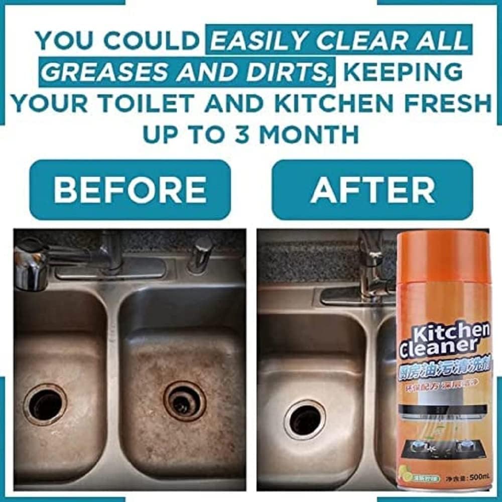 R RICH OLIVE Multipurpose Kitchen Cleaner Spray - 500ml Foam Degreaser for Oil, Grease & Stains | Effective for Chimney, Countertops, Stovetops & Appliances | All-Purpose Bubble Cleaner for Home & Restaurant Use