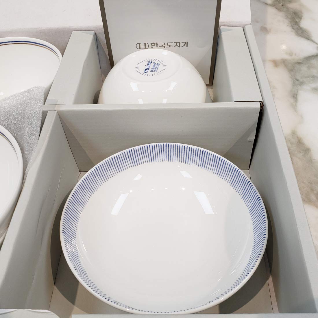 Premium Hankook Korean Fine Bone China Dinnerware Set - 6-Piece Moire Blue Gift Set with Bowls (Service for 2) | Elegant Tableware for Weddings, Anniversaries & Special Occasions