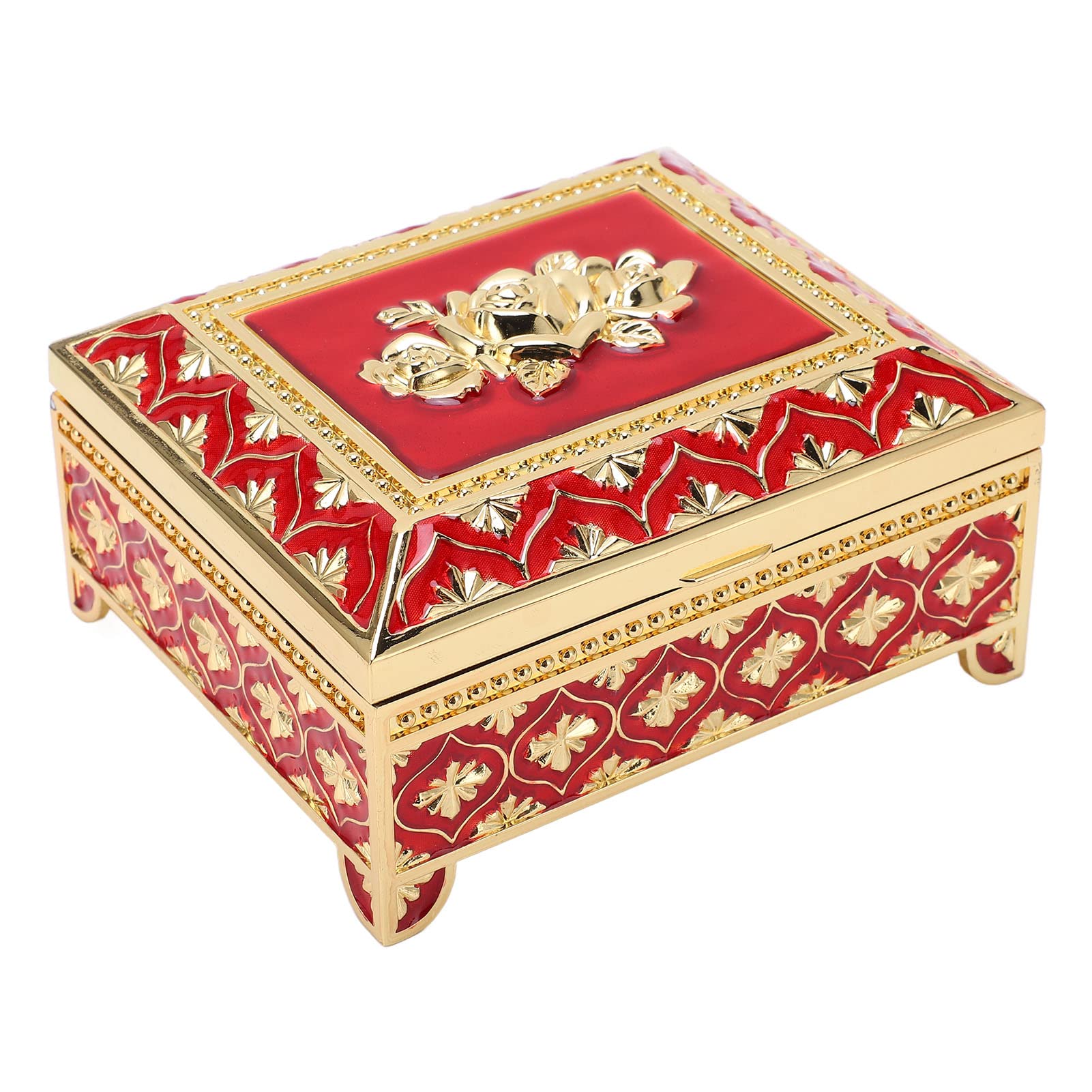 **Vintage Rose Embossed Jewelry Box - European Style Quadrate Design, Anti-Rust Storage for Earrings & Accessories - Perfect Gift for Home Decor (Red)**    *Ideal for organizing jewelry, gifting, or adding vintage charm to your dresser or vanity.*
