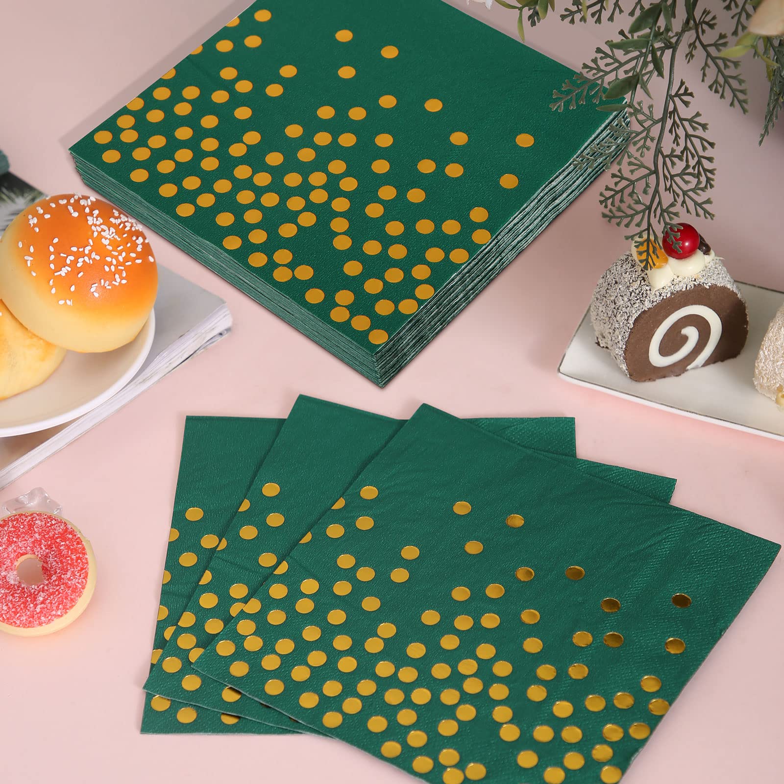 200Pcs Emerald Green & Gold Party Plates and Napkins Set - Elegant Birthday, Father's Day, Graduation Party Supplies for Weddings, Baby Showers & Holiday Celebrations