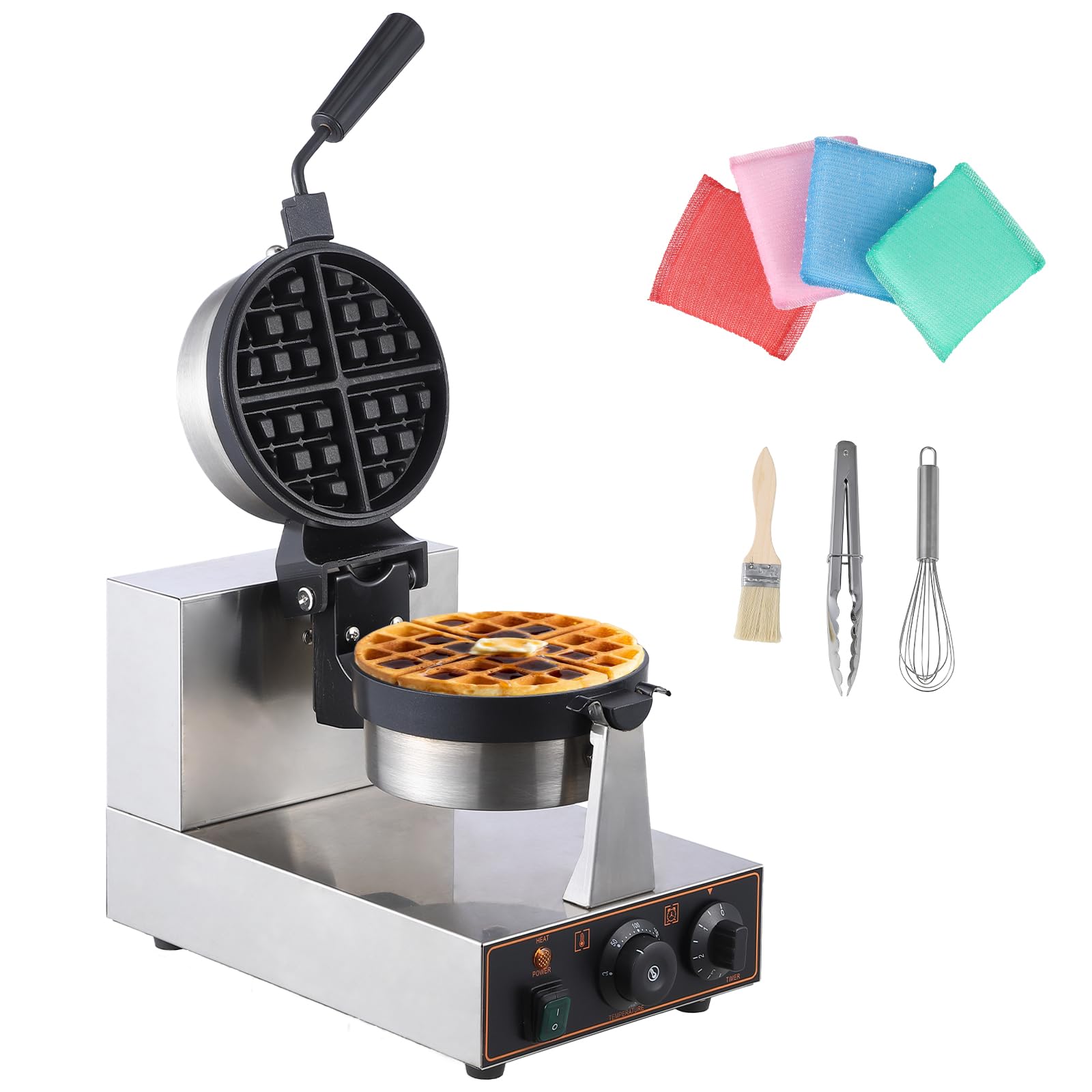 Commercial Electric Waffle Cone Maker - Stainless Steel Nonstick Mold with Efficient Heating, 110V 2400W Single Head Rotating Design for Restaurants, Bakeries & Snack Bars - Perfect for Making Crispy Ice Cream Cones & Desserts