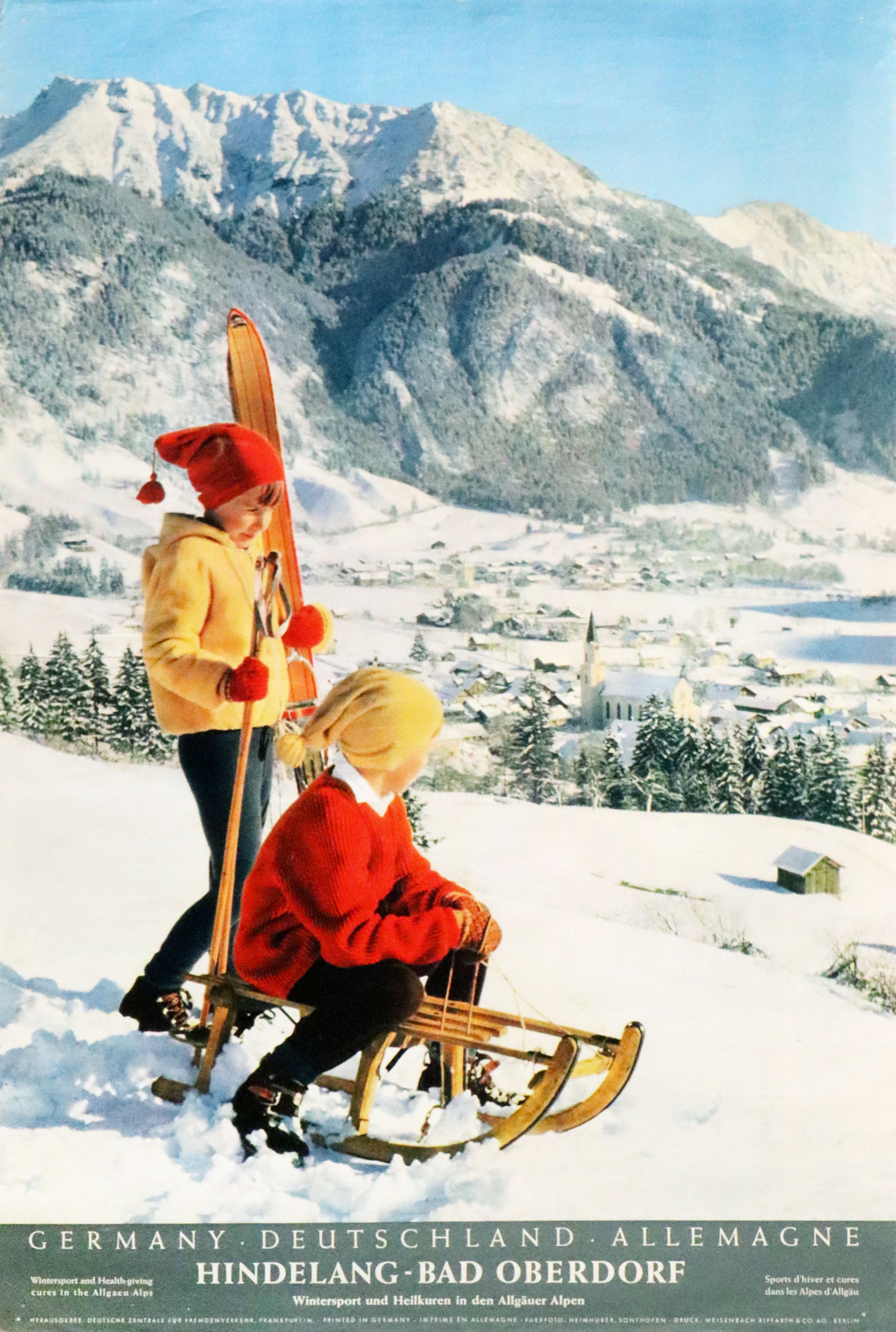 Vintage 1940s German Travel Poster - Winter Sports & Health Retreats in Allgau Alps [Wintersport und Heilkuren] - Perfect for Home Decor, Office Wall Art & Vintage Collectors
