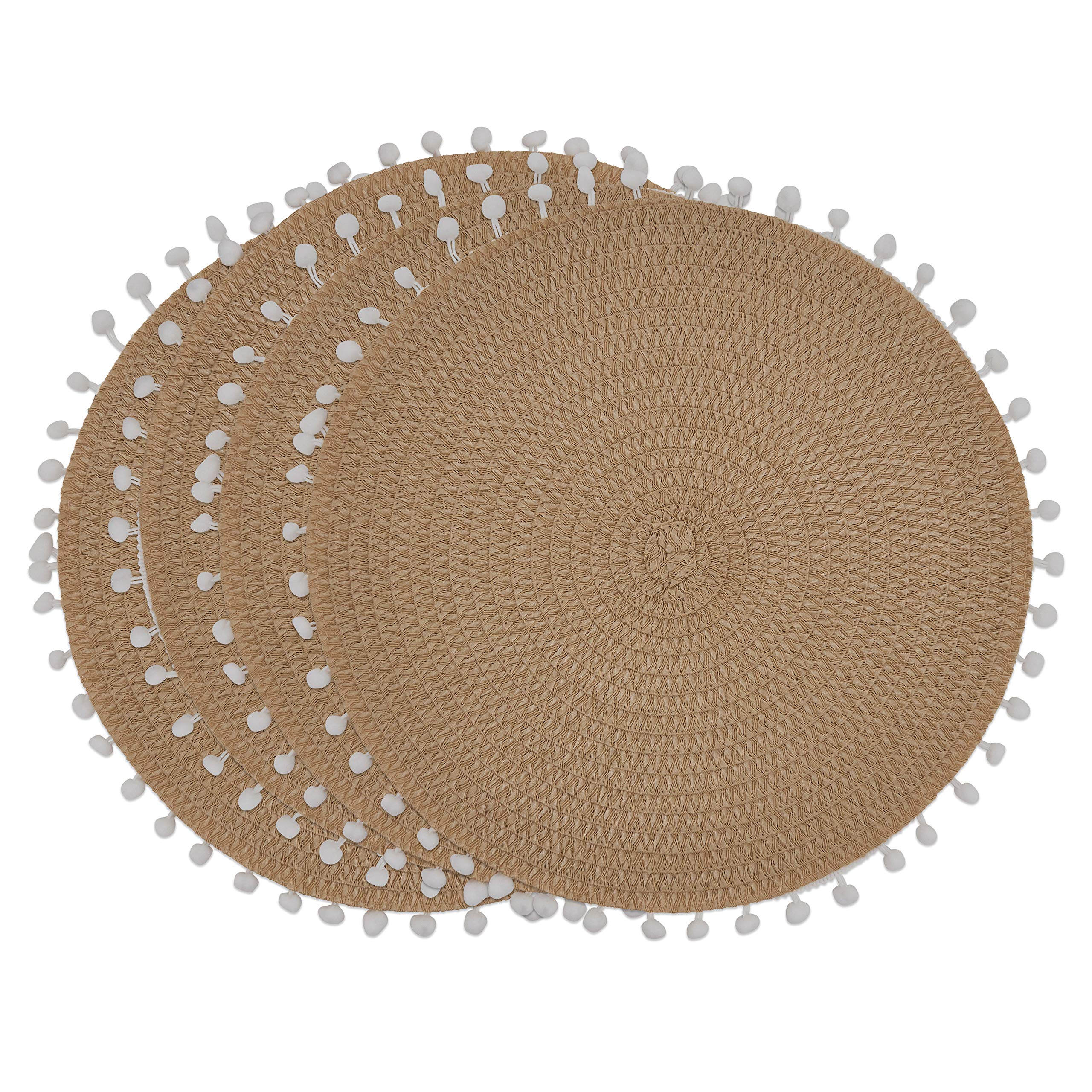Stylish Pom Pom Design Placemats Set of 4 - Waterproof & Washable Table Mats for Dining, Kitchen Decor, Party, and Holiday Decorations
