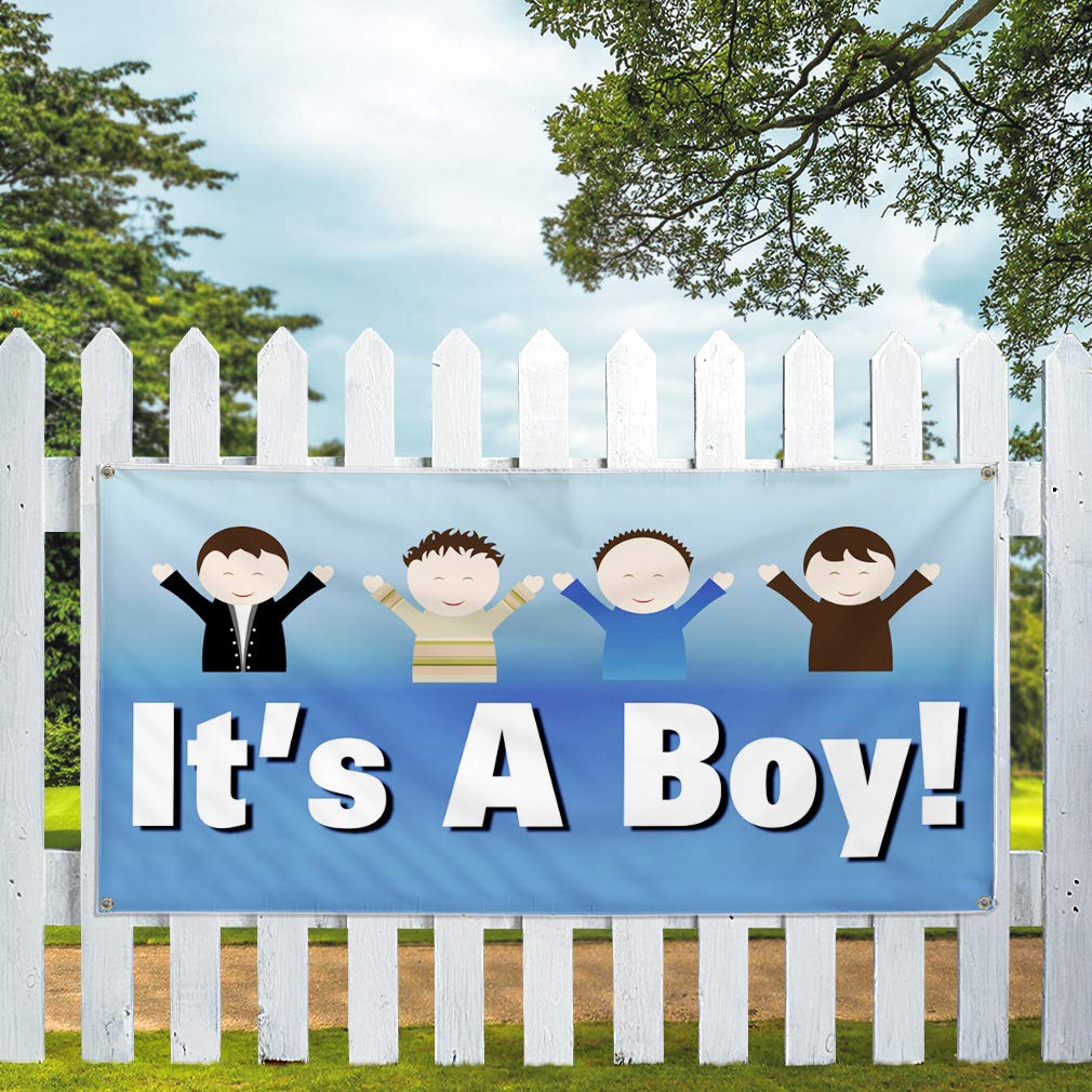 It's A Boy Vinyl Banner - Weatherproof Outdoor Yard Sign with 10 Grommets (60x144 Inches) | Perfect for Baby Showers, Gender Reveals & Business Events | Multiple Sizes Available
