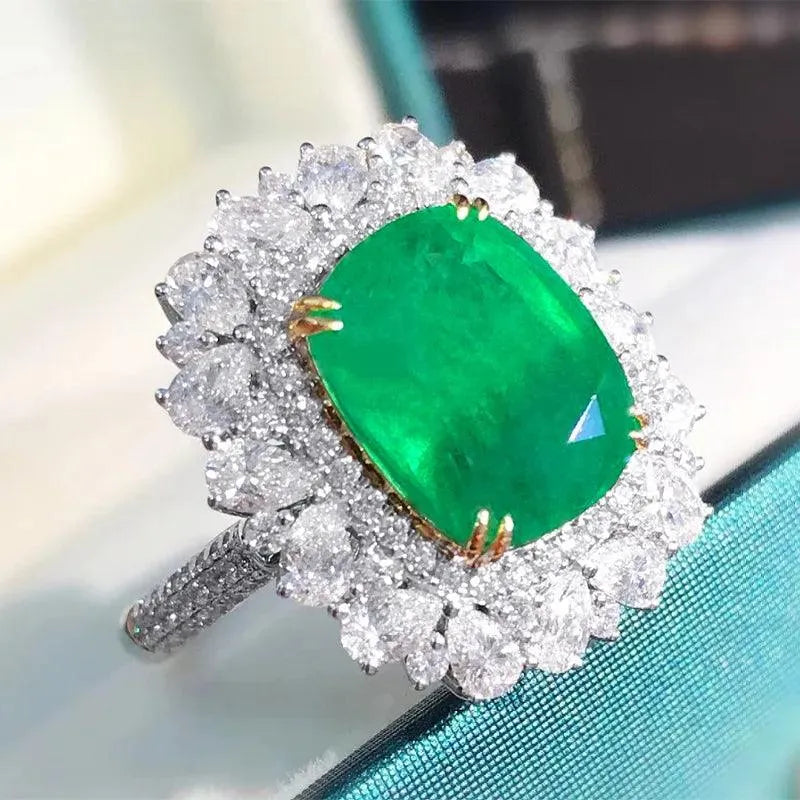 18K White Gold Natural Emerald Ring 5.96ct with 2.2ct Diamond Accents - Elegant Jewelry for Weddings, Anniversaries & Special Occasions