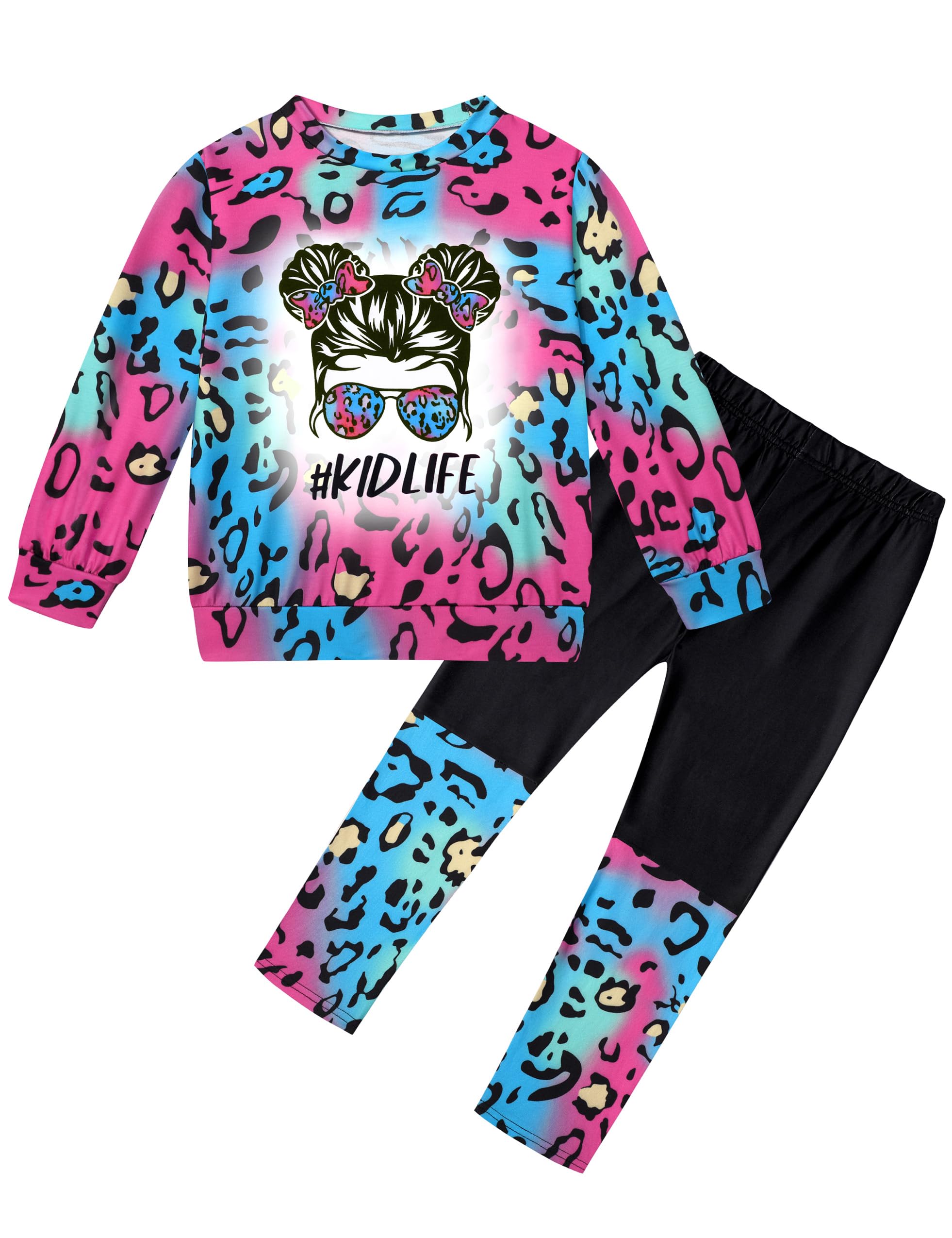 Tie Dye Sweatsuit 2-Piece Set for Toddler Girls - Cute Graphic Pullover Top & Pants Outfit for Fall & Winter | Playdate, Preschool & Holiday Wear