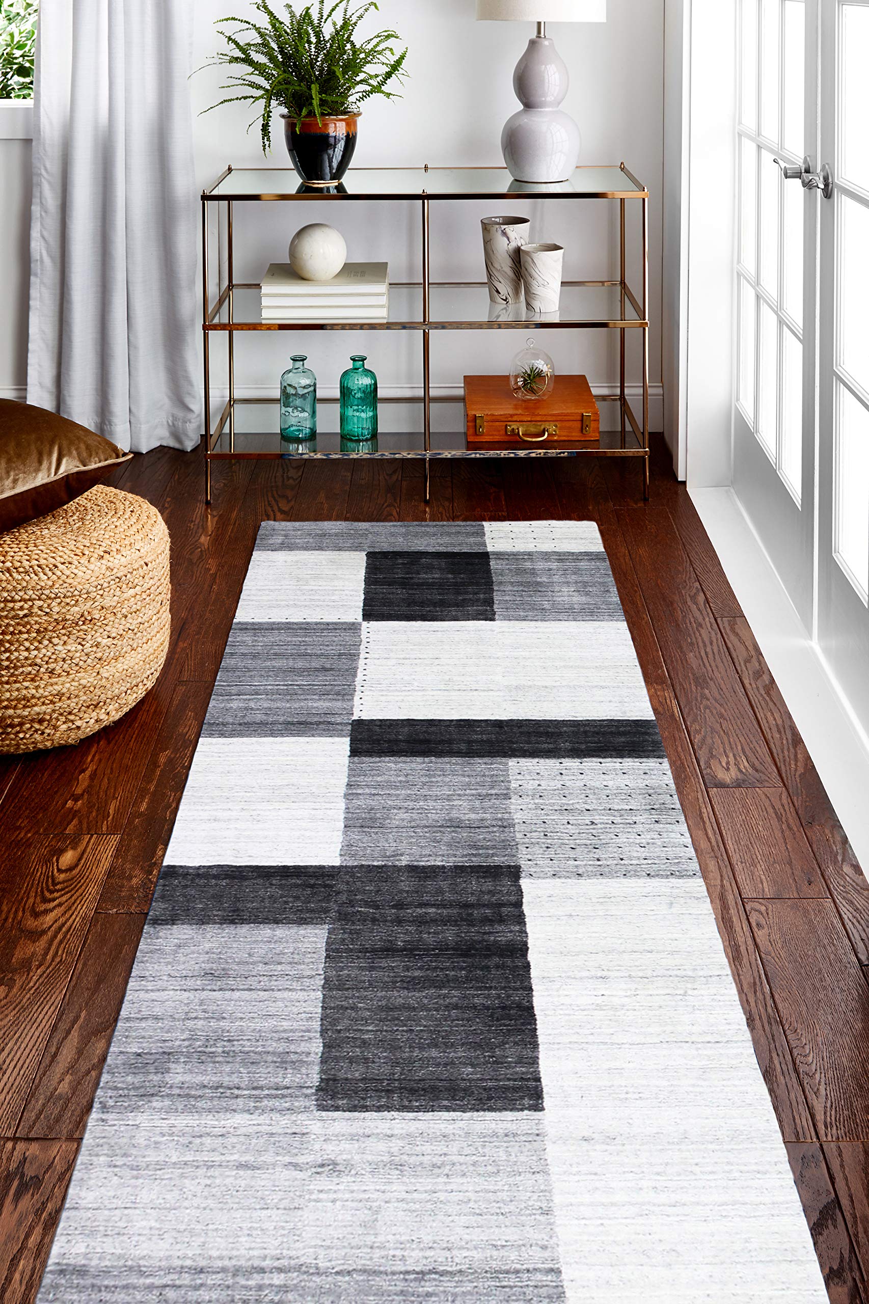 Bashian Collection Handmade Wool & Viscose Area Rug - 3.6’x5.6’ Ivory Grey Luxury Runner Rug for Living Room, Entryway, Bedroom - Soft Non-Slip Home Decor for Modern Housewarming Gift